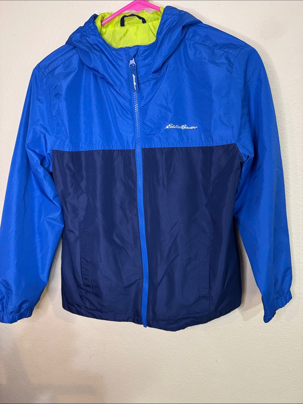 Eddie Bauer Two-Tone Blue Kids Hooded Rain Jacket